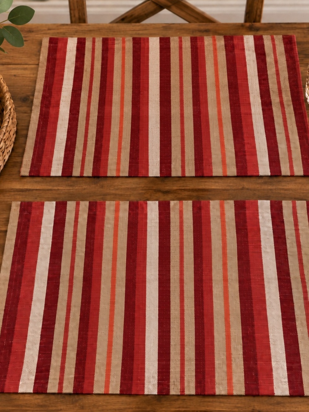 Striped Red and Tan Placemat Set - 2-Pack